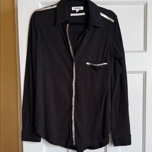CHRLDR | Black Button-Down Shirt with Silver Metallic Trim size L